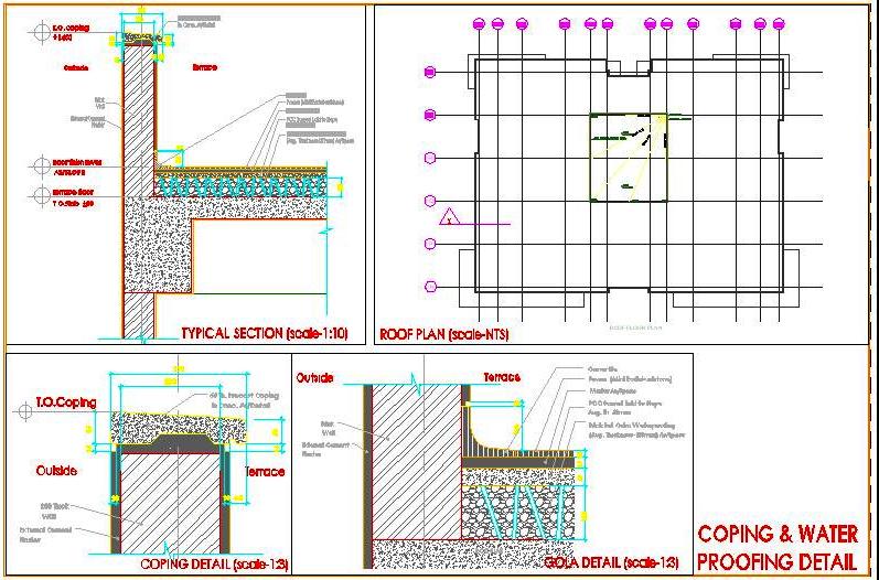 Terrace Parapet Wall CAD- Coping, Waterproofing, Skirting Details